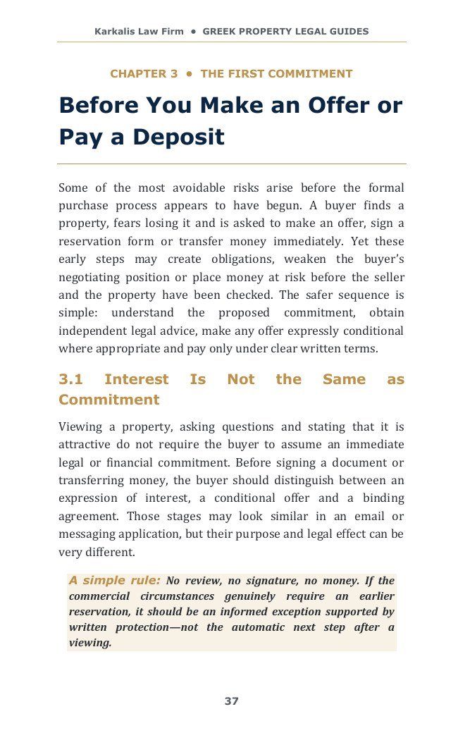 Book excerpt about offers, deposits and early property purchase commitments